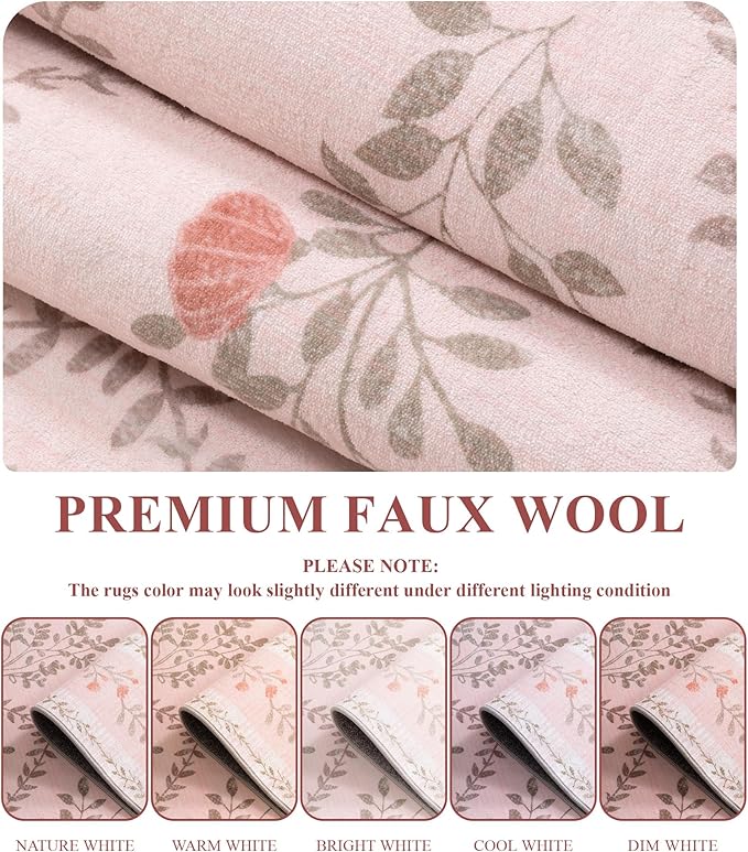 YIHOUSE Pink Floral Print Rugs, Moroccan Trellis 9x12 Washable Large Rug, Modern Pastel Non Slip Ultra-Thin Area Rug for Classroom, Nursery Playroom,Dorm,Bedroom,Living Room, Pink Multi