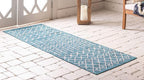 Unique Loom Outdoor Trellis Collection Area Rug - Tribal Trellis (2' x 6' 1" Runner, Teal/ Ivory)