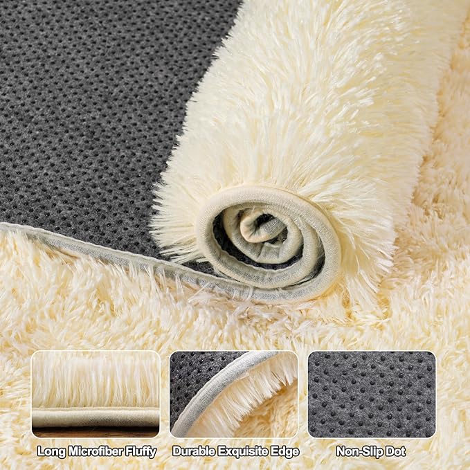 Fluffy Area Rugs for Living Room, Soft Shaggy Carpets for Living Room, Upgrade Non-Slip Plush Rugs for Kids' Room, Perfect Decor for Modern Home Light Champagne 5x7 Feet