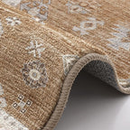 LUMI Indoor Thin Door Mat, 36x59 Washable Small Inside Doormat, Non Slip Low Pile Oriental Floor Carpet, Vintage Distressed Area Rug for Front Door,Entrance,Bedroom, Amber