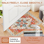 WILLSUN Washable Area Rugs, 5x7 Non-Slip Boho Large Area Rugs for Living Room, Bedroom, Machine Washable Vintage Rug, Indoor Floral Print Carpet for Home Decor, Kid & Pet Friendly Mat