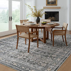 MontVoo-Vintage Area Rug 9X12 Grey Rugs for Living Room-Soft Distressed Printed Rugs for Bedroom-Non Slip Carpet-Machine Washable Rug for Dining Room Living Room Bedside Office