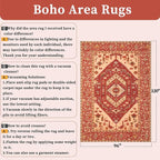 SERISSA Washable Rugs 8x10 Area Rugs, Large Non-Slip Boho Living Room Rug, Ultra Soft Oriental Vintage Red Beige Print Distressed Carpet for Dining Room Bedroom Dorm Office Home Decor