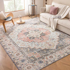 VK VK·LIVING Machine Washable Rug 6'x9' Vintage Design Washable Area Rugs with Non Slip Rugs for Living Room Bedroom Traditional Woven Carpet Stain Resistant, Dining Office Boho Rug (Mistyrose)
