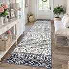 KUTA Moroccan Washable Runner Rug, 2.6x10 Non-Slip Vintage Black Navy Blue Boho Hallway Kitchen Rugs Ultra Soft Geometric Floor Carpet Runners for Bedroom Laundry Living Room