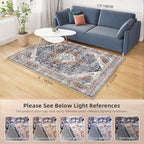 Deerly Boho Area Rug 4x6 Bedroom Rugs Ultra Soft Indoor Washable Rugs for Living Room Bedroom Laundry Room Decor, Low Pile Non-Slip Backing(Border Brown/Navy Blue)