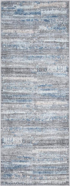 Bloom Rugs Washable Non-Slip 7 ft Runner - Gray/Blue/Blush Modern Abstract Runner for Entryway, Hallway, Bathroom, and Kitchen - Exact Size: 2.5' x 7'