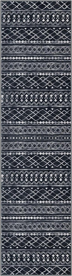 KUTA Moroccan Washable Kitchen Rug, 2x7 Non-Slip Vintage Black Boho Hallway Runner Rugs Ultra Soft Distressed Geometric Floor Carpet Runners for Bedroom Laundry Living Room