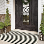 Striped Outdoor Rugs 3'x5', Cotton Hand Woven Rug Front Door Mat,Washable Reversible Layered Door Mats, Foldable Front Porch Rug for Entryway/Home Entrance/Farmhouse(Black and White)