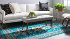 Unique Loom Taftan Collection Border Geometric Tribal Inspired Design Area Rug (9' 10 x 13' 0 Rectangular, Turquoise/ Gray)