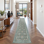 WITSHOCK 2x10 Long Runner Rug for Hallway,Washable Rug Distressed Boho for Bedroom Kitchen Entryway Indoor Entrance,Non Slip Runner Rugs with Rubber Backing（Teal Blue,2x10）