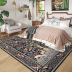 Rugcomf Area Rugs 9x12 Living Room Vibrant Tree of Life-Patterned Vintage Washable Rug Non Slip Low Pile Large Rug for Bedroom Farmhouse Dining Room Kids Playroom, Black