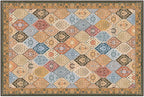 Phantoscope Washable Area Rug 6'x9' Non-Slip, Vintage Boho Rugs for Living Room, Bedroom, Dining Room, Distressed Moroccan Mosaic Diamond Pattern, Low-Pile Foldable Floor Carpet, Terracotta/Rust