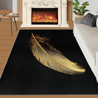 Golden Feathers Rugs for Bedroom - 5x6 Area Rug - Black Gold Feathers Rugs for Living Room, Modern Minimalist Art Rug, Washable Home Decor Carpet