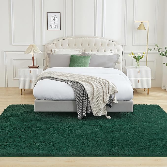 Andency 6x9 Area Rugs Emerald Green,Large Shag Fluffy Soft Shaggy Rugs for Living Room Bedroom, Non-Slip Thick Plush Carpet for Kids Girls and Boys, Dorm Nursery Home Decor Aesthetic