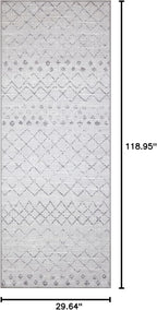 GLN Rugs Contemporary Collection - Machine Washable Area Rug, Contemporary Washable, Non Slip, Low Pile Chenille Rug, Living Room, Bedroom, Kitchen Rug (2'6" x 10' Gray 0166)