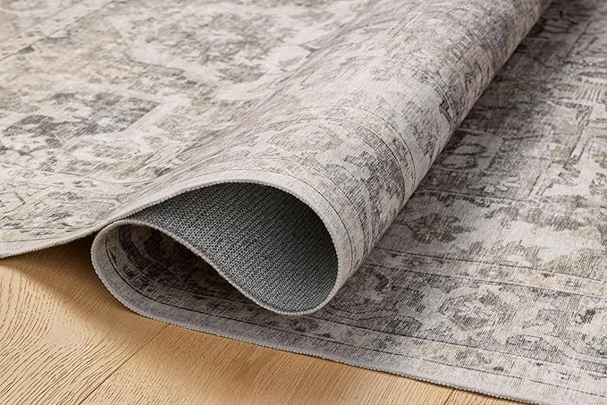 Loloi Amber Lewis Josie Collection JOS-03 Silver/Natural 2'-0" x 5'-0", .13" Pile Height, Low Profile, Machine Washable, Accent Rug