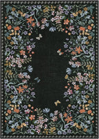 Lahome Boho Floral Black Washable 5x7 Area Rugs for Living Room, Non Slip Rugs for Bedroom, Indoor Throw Dining Room Carpet for Under Table Entryway Kitchen Office(Black,5x7)