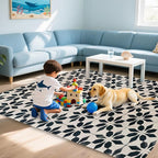 Black Beige Vintage Washable 5x7 Area Rugs for Living Room, Thin Low Pile Contemporary Carpet, Non-Slip Base Lightweight Rug