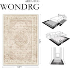 6x9 Beige Washable Vintage Area Rug for Living Room Bedroom Soft Tranditional Non Slip Large Throw Rug Lightweight Floral Low Pile Distressed Carpet Office Playroom Home Decor