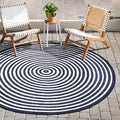Unique Loom Sabrina Soto Outdoor Collection Geometric, Modern, Vibrant, Carved Area Rug (8' 0 x 8' 0 Round, Navy Blue/ Ivory)