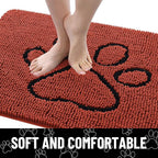 Smiry Dog Door Mat for Muddy Paws, Absorbent Dirt Trapper Non Slip Quick Dry Washable Chenille Mat for Mud Dogs, Entry Rug for Indoor and Outdoor (30x20 Inches, Maple Red and Black)