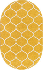 Rugs.com Lattice Frieze Collection Rug – 3' 3 x 5' 3 Oval Yellow Medium Rug Perfect for Living Rooms, Large Dining Rooms, Open Floorplans
