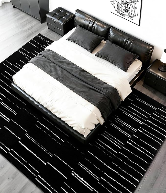 YIHOUSE 6x9 Abstract Line Area Rug, Modern Washable Stain Resistant Rugs Non Slip, Soft Indoor Floor Carpet for Living Room, Bedroom,Dining Room, Black and White