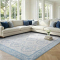 SOULFUL Medium Pile 8x10 Rugs for Living Room - Soft Underfoot Large Area Rug - Mist Blue Boho Floral - Washable Non-Slip - Perfect for Bedroom Kids Room Under Dining Table Office