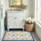 jinchan Elora 3x5 Floral Rug for Entryway Washable Rug Vintage Romance Design Small Mat Non Slip Indoor Doormat Lightweight Low-Profile Throw Carpet for Entrance Bathroom Laundry Room, Blue/Beige