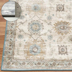 ReaLife Rugs Machine Washable Area Rug Runner - Living Room Bedroom Bathroom Kitchen Entryway Office - Padded Low Pile Stain Resistant Premium - Boho Farmhouse Vintage - Bryn - Beige Seafoam 2'6"x8'