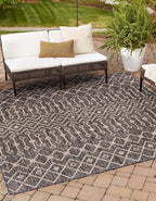 Unique Loom Outdoor Trellis Collection Area Rug - Tribal Trellis (10' 8" Square, Charcoal Gray/ Natural)