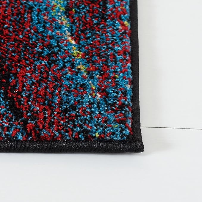 SAFAVIEH Glacier Collection Area Rug - 12' Square, Red & Green, Modern Abstract Design, Non-Shedding & Easy Care, Ideal for High Traffic Areas in Living Room, Bedroom (GLA126Q)