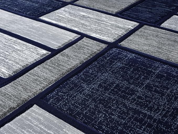 Navy Blue Geometric 8x10 Area Rug – Modern Patterned Carpet for Living Room, Bedroom, or Office – Soft Durable Floor Rug – Stylish Contemporary Design