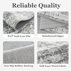 Grey Neutral Area Rug 6x9, Vintage Gray Rugs for Living Room Bedroom, Washable Non Slip Low Pile Thin Carpet Rug for Dining Room Guest Room Home Office