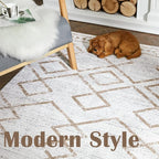 jinchan Moroccan 6x9 Area Rugs for Living Room - Machine Washable Soft Modern Geometric Stain Resistant Ultra-Thin Low-Pile Large Rug Non-Slip Carpet for Bedroom Kitchen Dining Room (6x9ft, Taupe)
