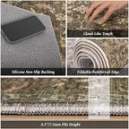 Washable 6x9 Area Rugs for Living Room, Boho Non-Slip Vintage Distress Large Rugs for Bedroom Dining Room Nursery Office, 0.3" Neutral Oriental Throw Thin Carpet, Tan/Flaxen/Multi