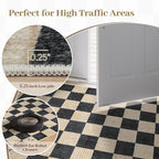 LIVEBOX 9x12 Area Rugs for Living Room, Checkered Non-Slip Washable Rugs, Farmhouse Neutral Classic Geometric Large Boys Area Rug for Bedroom, Carpet for Living Dining Room Office(Black,9'x12')
