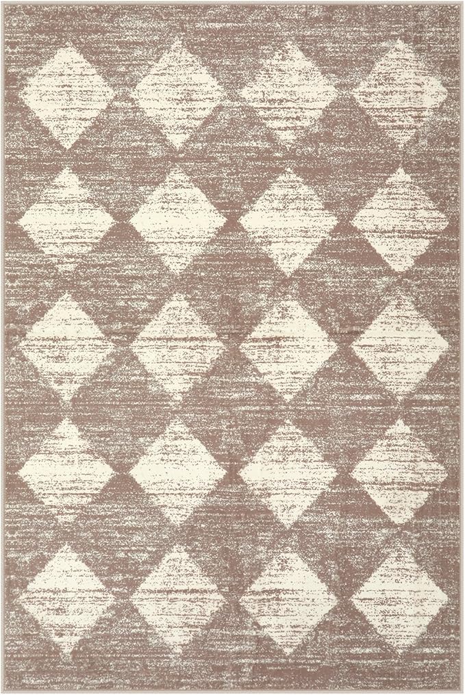 Lahome Machine Washable Rugs 6x9, Soft Beige Rugs for Bedroom Aesthetic Non Slip Living Room Rug Dining Room Carpet for Under Table, Moroccan Trellis Printed Indoor Carpet for Dorm Apartment Playroom