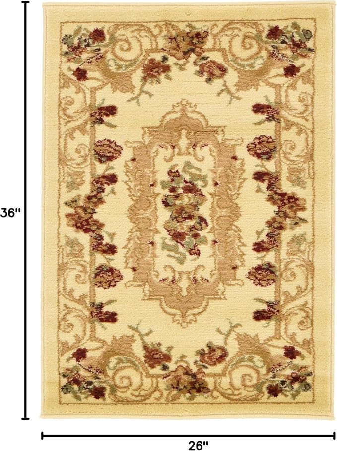 Rugs.com Chateau Collection Rug – 2' x 3' Cream Medium Rug Perfect for Entryways, Kitchens, Breakfast Nooks, Accent Pieces