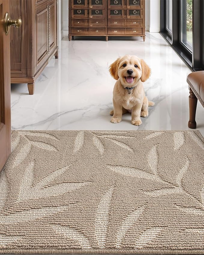 LUMI Front Door Mat Indoor Entrance 32"x48", Low Profile Welcome Mat, Non-Slip Washable Doormat with Rubber Backing for Entrance, Patio, Garage, Beige