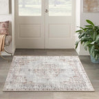 Easy-Going Area Rug 4x6 Washable Boho Rugs for Living Room Non-Slip Bedroom Rug Low Pile Lightweight Vintage Distressed Throw Rug for Dining Room Kitchen Home Office Carpet, Grey Brick
