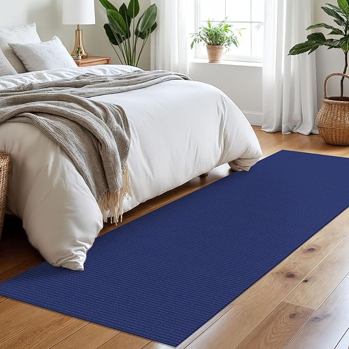 Braided Runner Rug 2.6x8 Ft Washable Runners for Hallways Kitchen Runner Rug Rubber Backed Cotton Entryway Runner Indoor, Woven Floor Carpet for Hall Kitchen Bedroom, Royal Blue/Navy