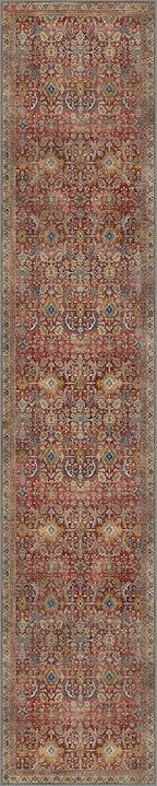 2x10 Runner Rug Machine Washable Boho Runners for Hallway,Ultra-Thin Low Pile Rug,Lightweight Indoor Carpet,Non Slip Floral Runners for Enrtyway, Corridor, Home Office, Kitchen,Burgundy Red