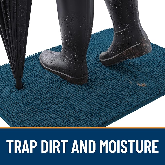 OLANLY Dog Door Mat for Muddy Paws 44x32, Absorbs Moisture and Dirt, Absorbent Non-Slip Washable Doormat, Quick Dry Chenille Mud Mat, Entry Indoor Entryway Carpet for Inside Floor, Atlantic Blue
