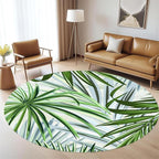 Round Rug 5ft - Pink Tropical Floral with Watercolor Leaves, Non-Slip Low Pile Circle Rug, Bohemian Jungle Turtleback Design for Dining Room Table, Living Room, Bedroom