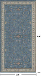 Blue 2x4 Runner Rug for Entryway Indoor, Kitchen Floor Waterproof, Bathroom, Powder Room, Washable Non Slip Low Pile Stain & Fade Resistant, Modern Eclectic Floral Decor