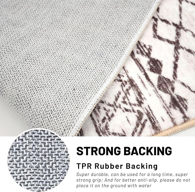 KUTA Moroccan Washable Hallway Runner Rug 2x6 Non-Slip Vintage Brown Cream Boho Runners Kitchen Rugs Ultra Soft Distressed Geometric Floor Carpet for Bedroom Laundry Living Room
