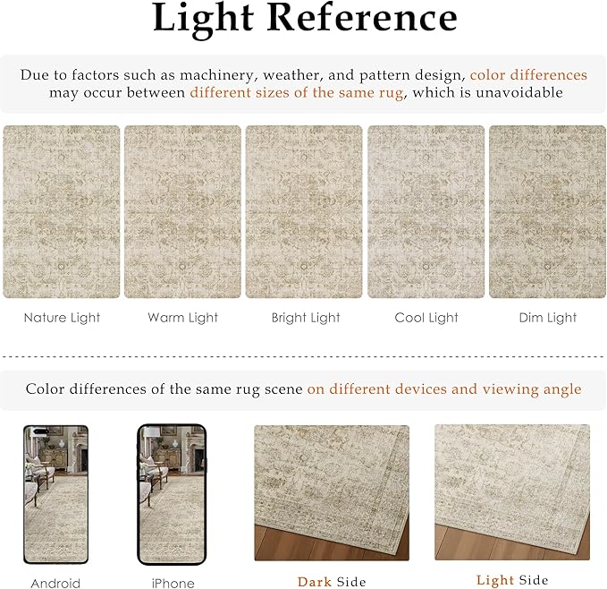 HUGEAR 2x6 Runner Rug Hallway Machine Washable Retro Beige Vintage Floral Low Pile Carpet Distressed Long Throw Rug Bedroom Office Bathroom Kitchen Laundry Non Slip Soft Lightweight