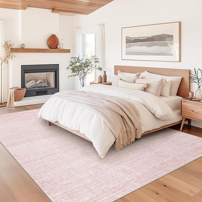 Valenrug Washable Rugs 8x10 - Non Slip 8x10 Area Rugs for Living Room, Stain Resistant Area Rugs for Bedroom, Foldable Machine Washable Area Rug(8'x10', Light Pink)